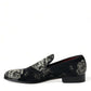 Dolce & Gabbana Black Floral Slippers Men Loafers Dress Shoes