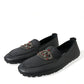 Dolce & Gabbana Black Leather Crystal Embellished Loafers Dress Shoes