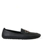 Dolce & Gabbana Black Leather Crystal Embellished Loafers Dress Shoes