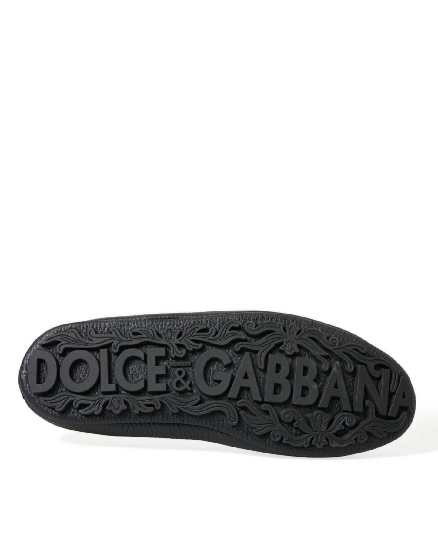 Dolce & Gabbana Black Leather Crystal Embellished Loafers Dress Shoes