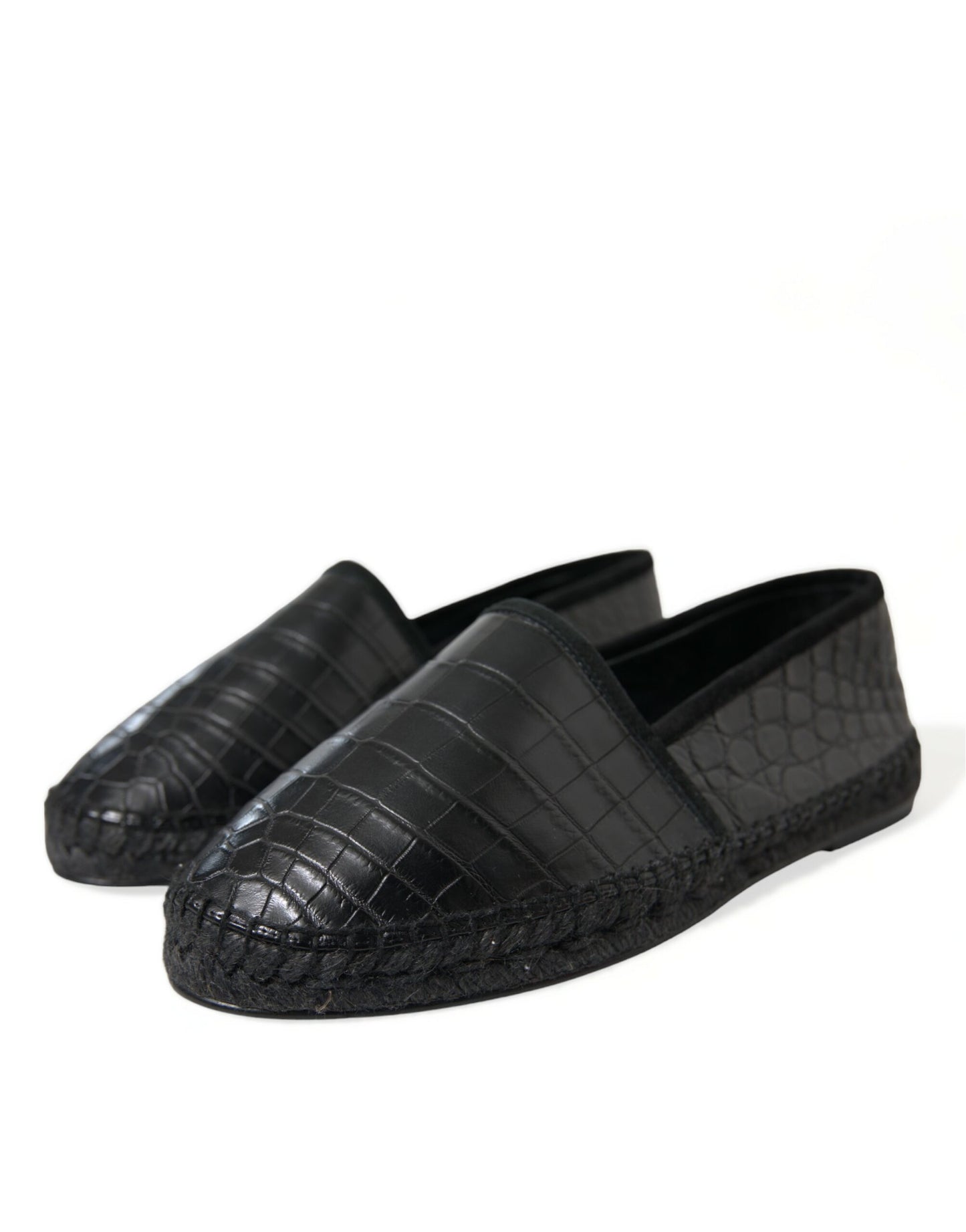 Dolce & Gabbana Black Exotic Leather Espadrilles Slip On Shoes