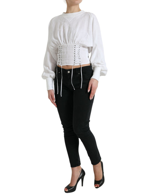 Dolce & Gabbana White Corset Cropped Long Sleeves Top