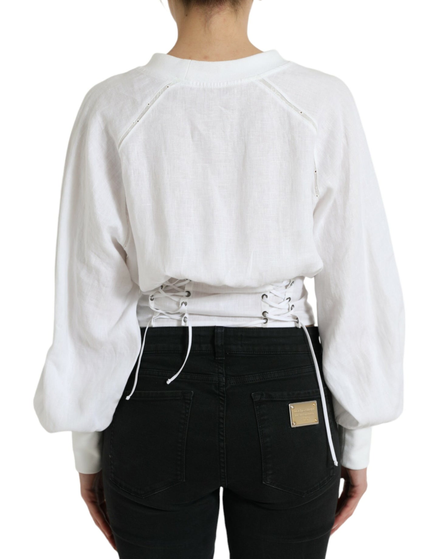 Dolce & Gabbana White Corset Cropped Long Sleeves Top