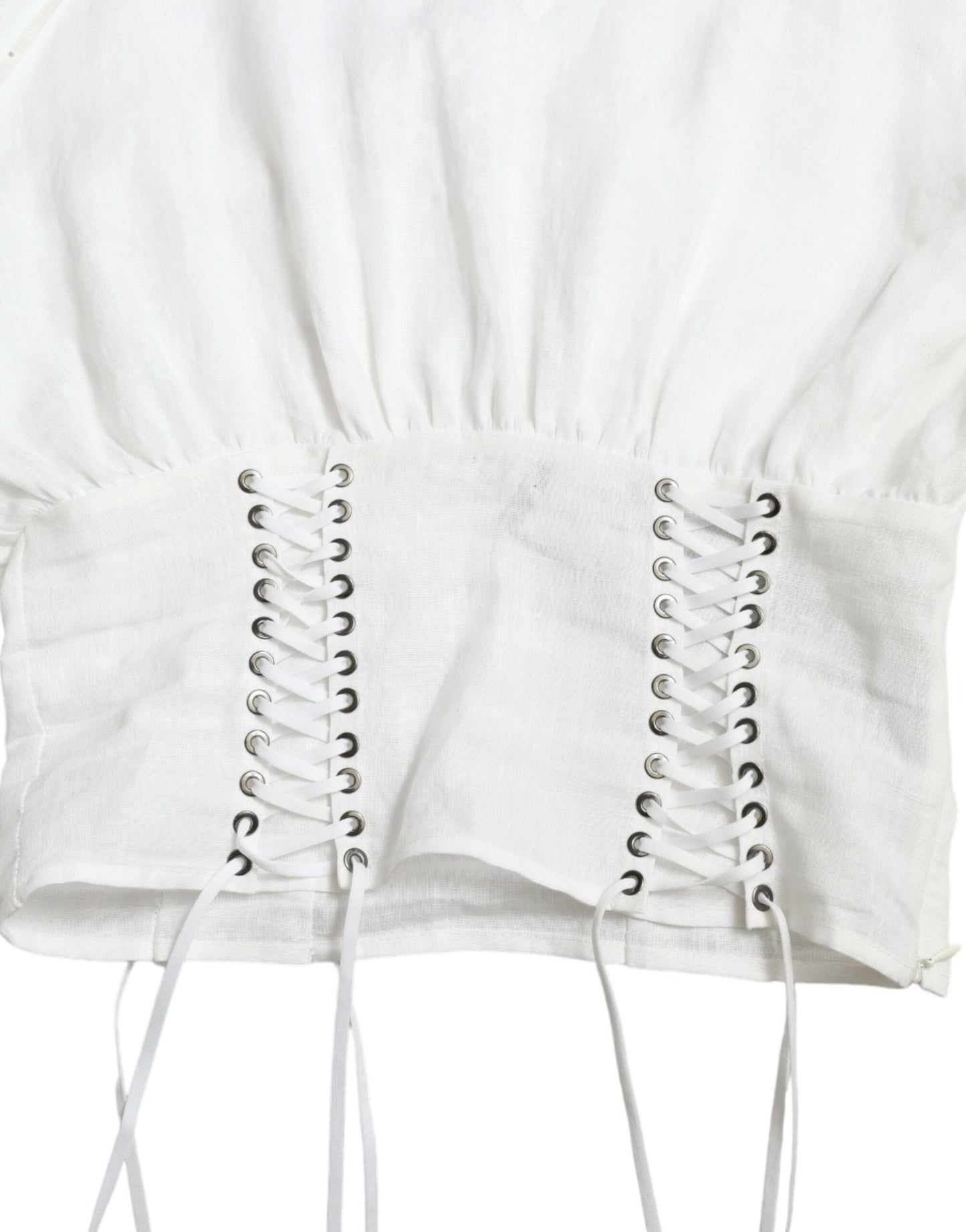 Dolce & Gabbana White Corset Cropped Long Sleeves Top