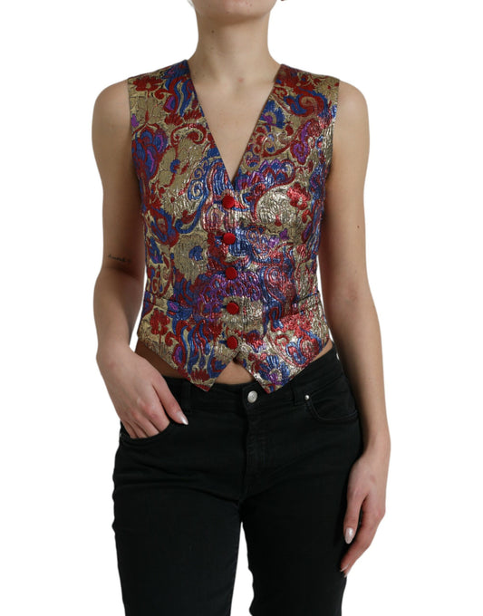 Dolce & Gabbana Multicolor Jacquard Button Vest Top