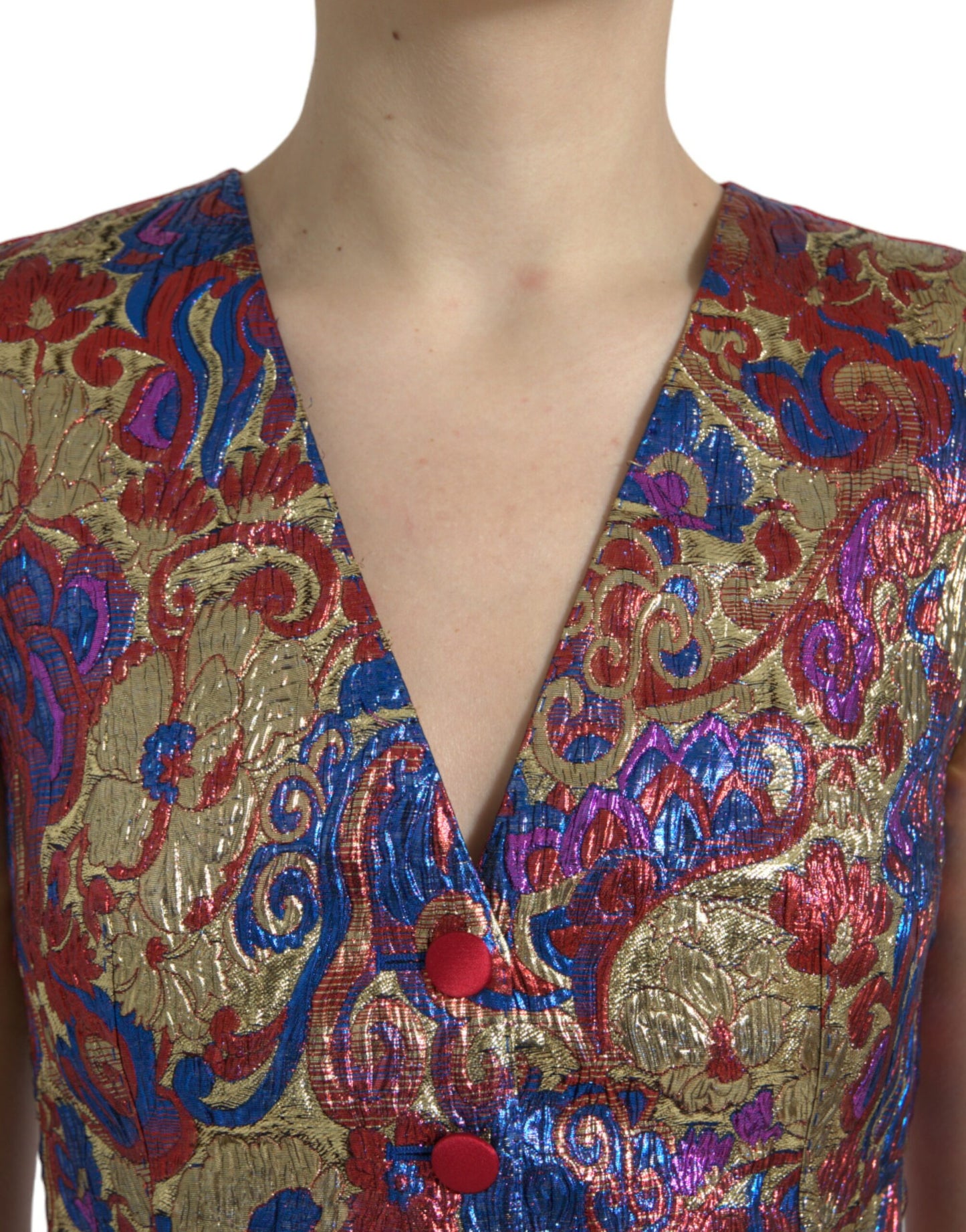 Dolce & Gabbana Multicolor Jacquard Button Vest Top