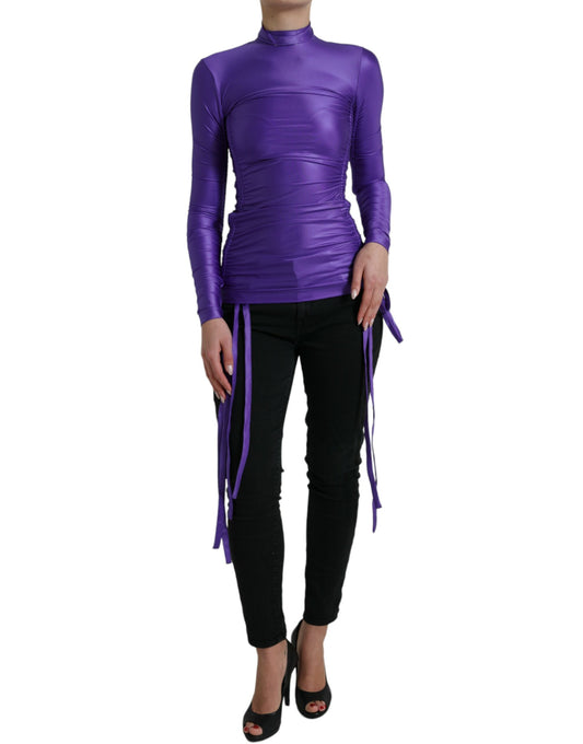 Dolce & Gabbana Elegant Purple Side Drawstring Zip-Back Top