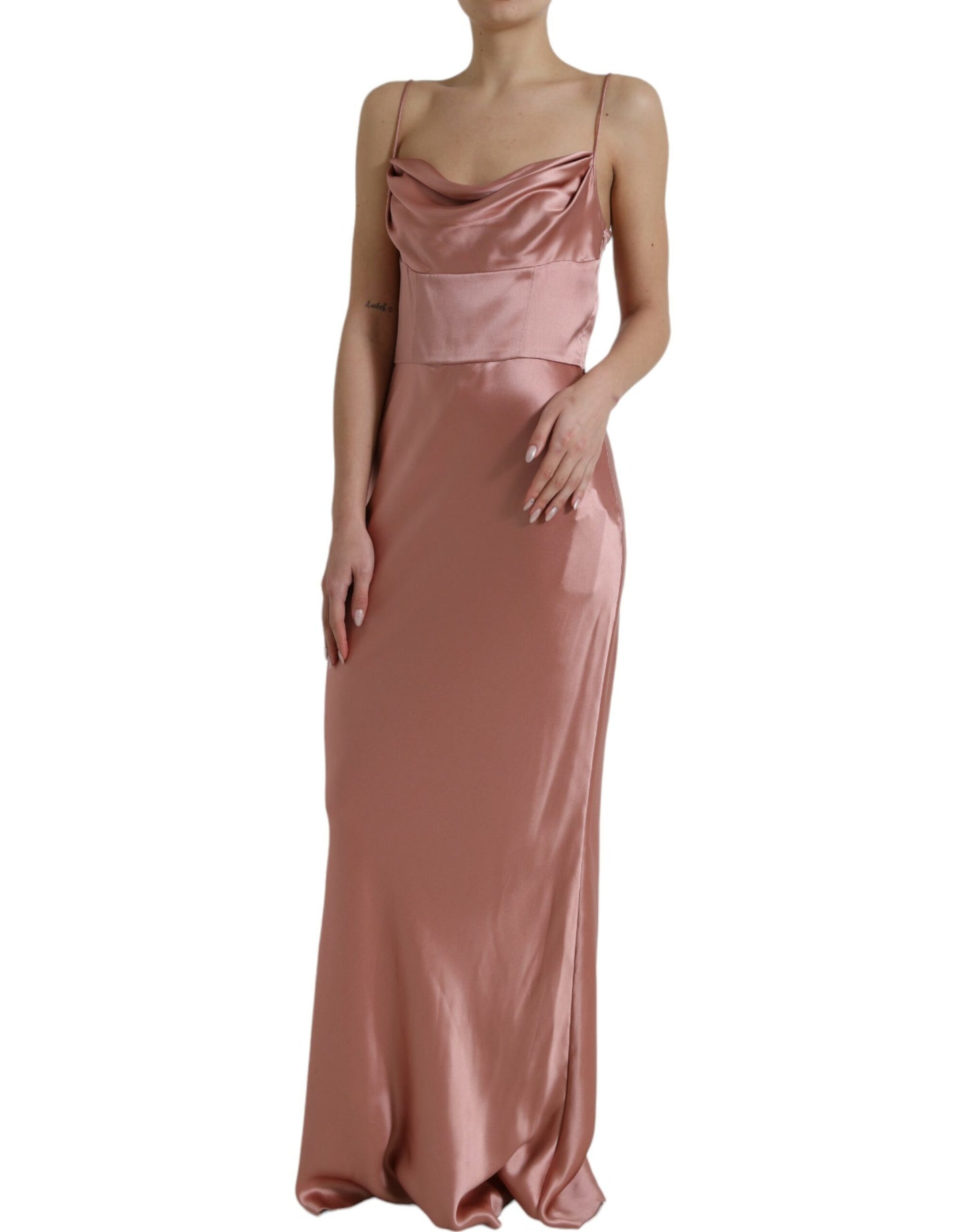 Dolce & Gabbana Pink Silk Spaghetti Straps Long Gown Dress