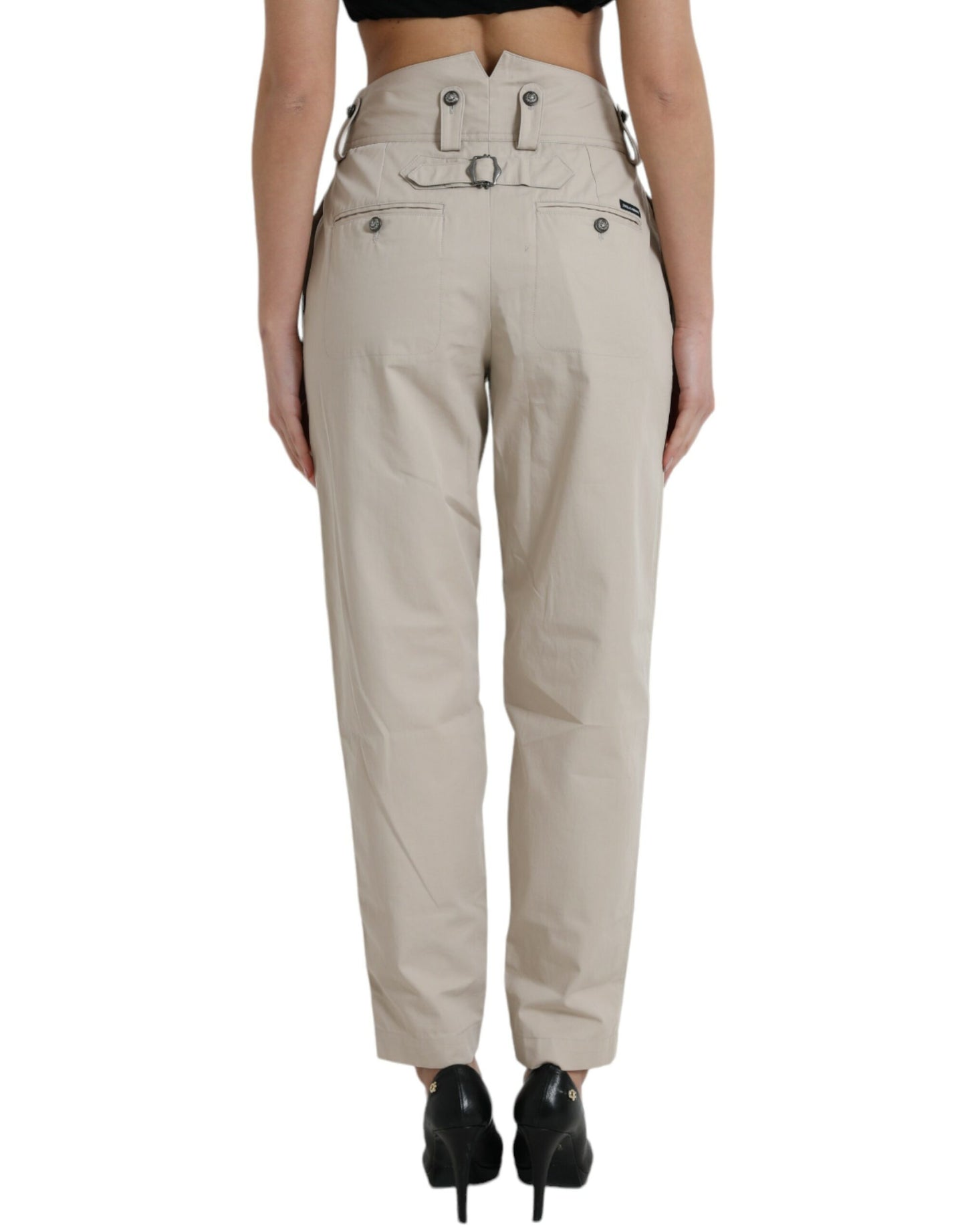 Dolce & Gabbana Beige Cotton High Waist Tapered Pants