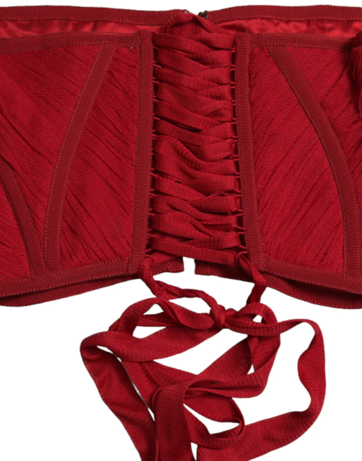 Dolce & Gabbana Red Silk Waist Lace Up Corset Belt