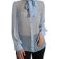 Dolce & Gabbana Blue Sheer Ascot Collar Blouse