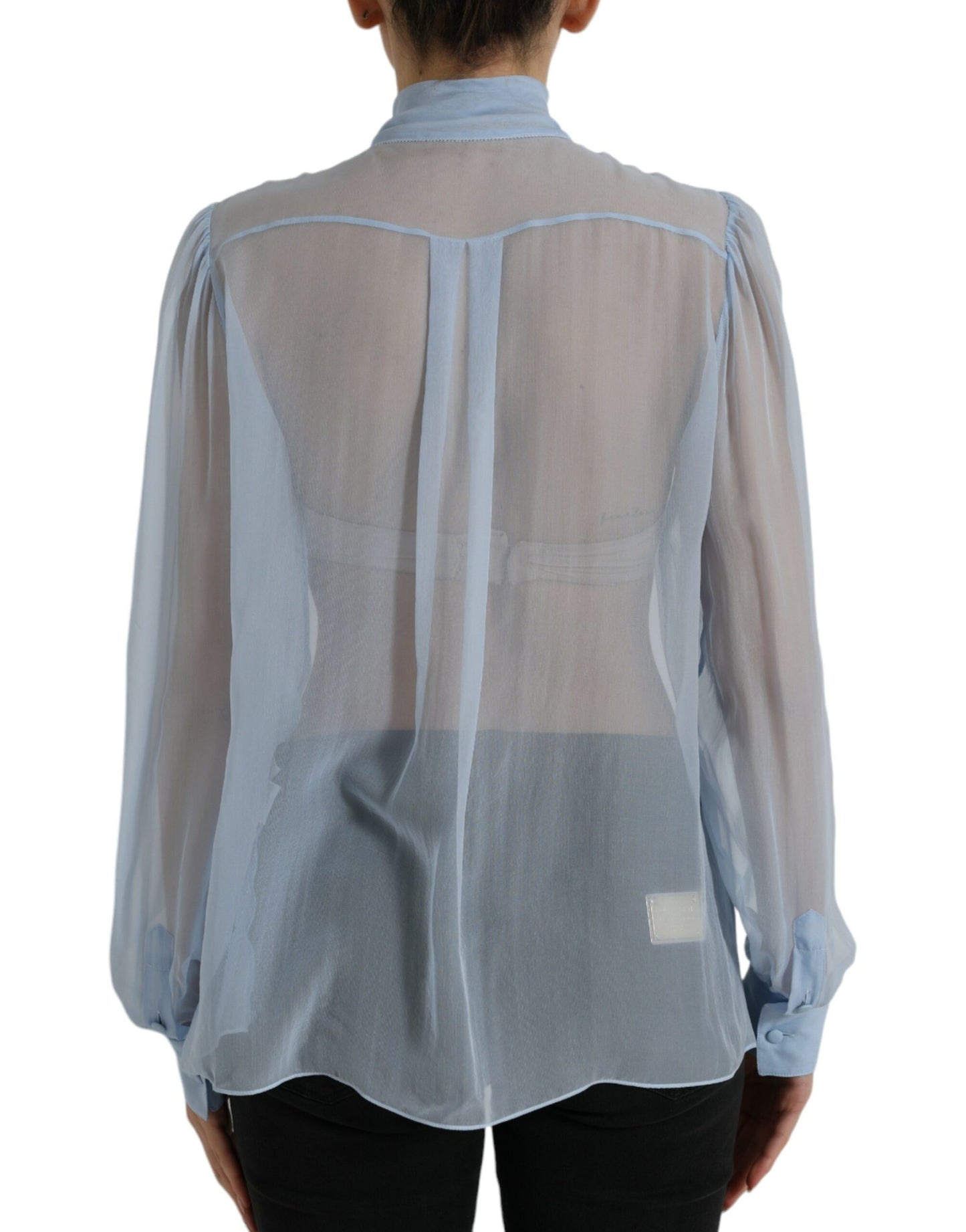 Dolce & Gabbana Blue Sheer Ascot Collar Blouse