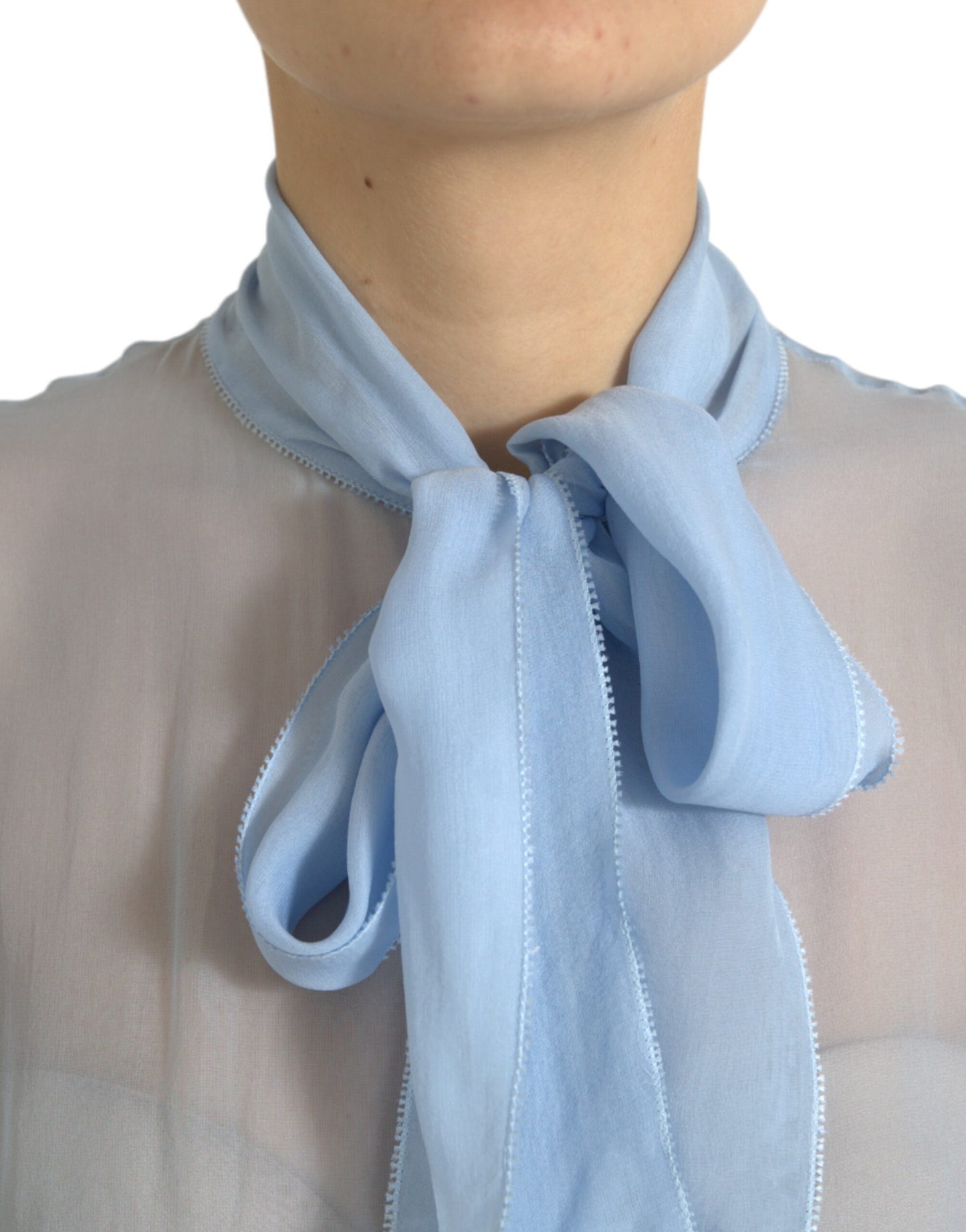 Dolce & Gabbana Blue Sheer Ascot Collar Blouse