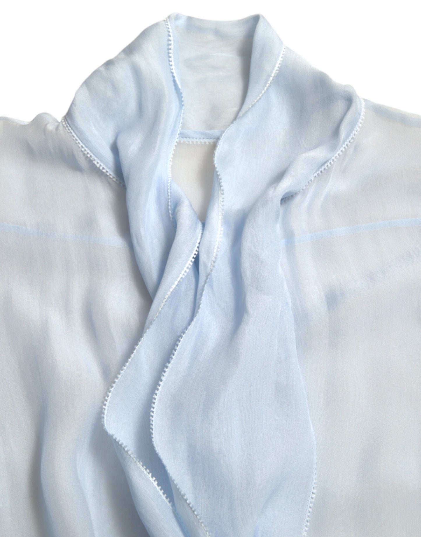 Dolce & Gabbana Blue Sheer Ascot Collar Blouse