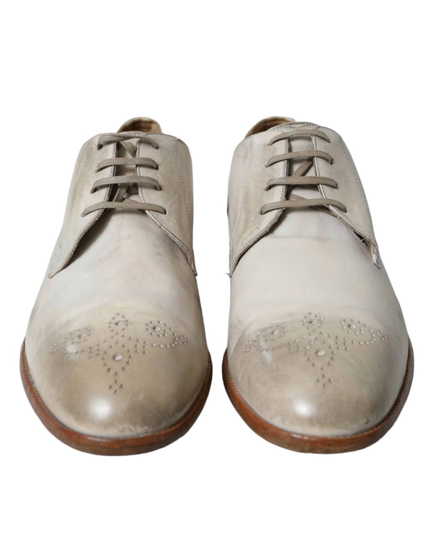 Dolce & Gabbana White Distressed Leather Derby Dress Shoes