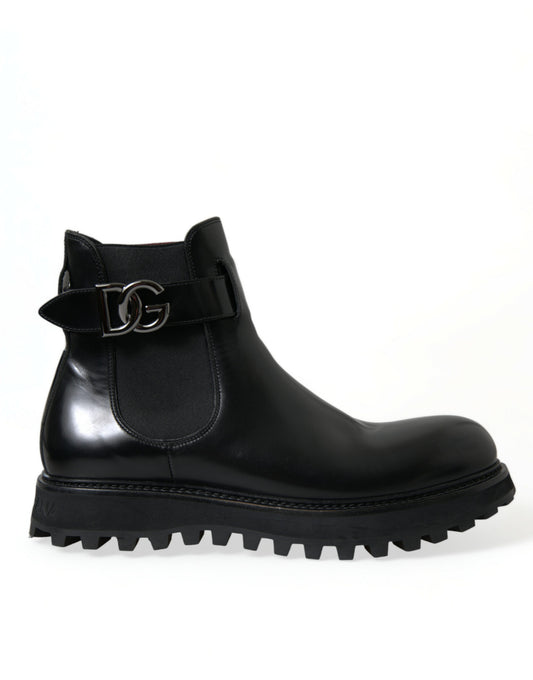 Dolce & Gabbana Black Chelsea Belted DG Logo Boots Shoes