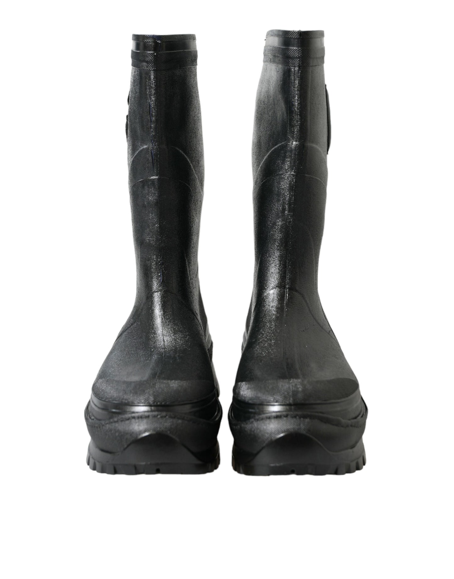 Dolce & Gabbana Black Embossed Metallic Rubber Boots Shoes