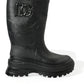 Dolce & Gabbana Black Embossed Metallic Rubber Boots Shoes