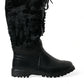 Dolce & Gabbana Black Rubber Lace Up Shearling Rain Boots Shoes