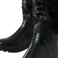 Dolce & Gabbana Black Rubber Lace Up Shearling Rain Boots Shoes