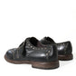 Dolce & Gabbana Black Leather Monk Strap Studded Dress Shoes