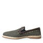 Dolce & Gabbana Gray Linen Leather Studded Loafers Shoes