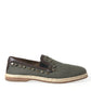 Dolce & Gabbana Gray Linen Leather Studded Loafers Shoes