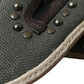 Dolce & Gabbana Gray Linen Leather Studded Loafers Shoes