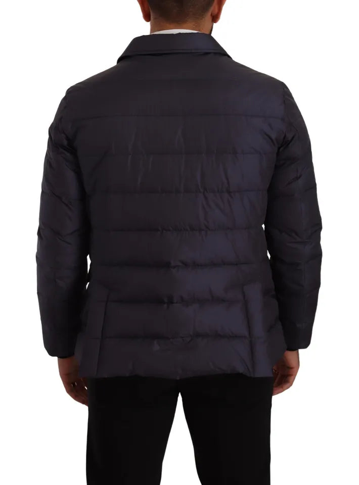 Dolce & Gabbana Blue Silk Goat Coat Blouson Winter Jacket