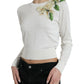 Dolce & Gabbana White Floral Silk Crew Neck Pullover Sweater