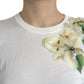 Dolce & Gabbana White Floral Silk Crew Neck Pullover Sweater