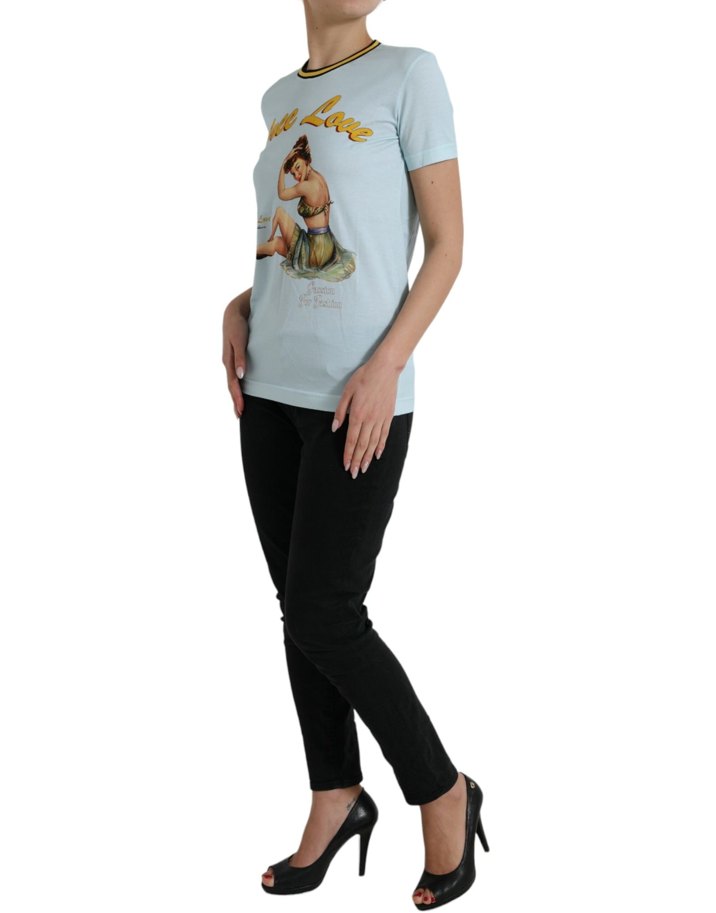 Dolce & Gabbana Light Blue Cotton Free Love Crew Neck T-shirt