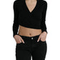 Dolce & Gabbana Black V-neck Cropped Tie Sweater