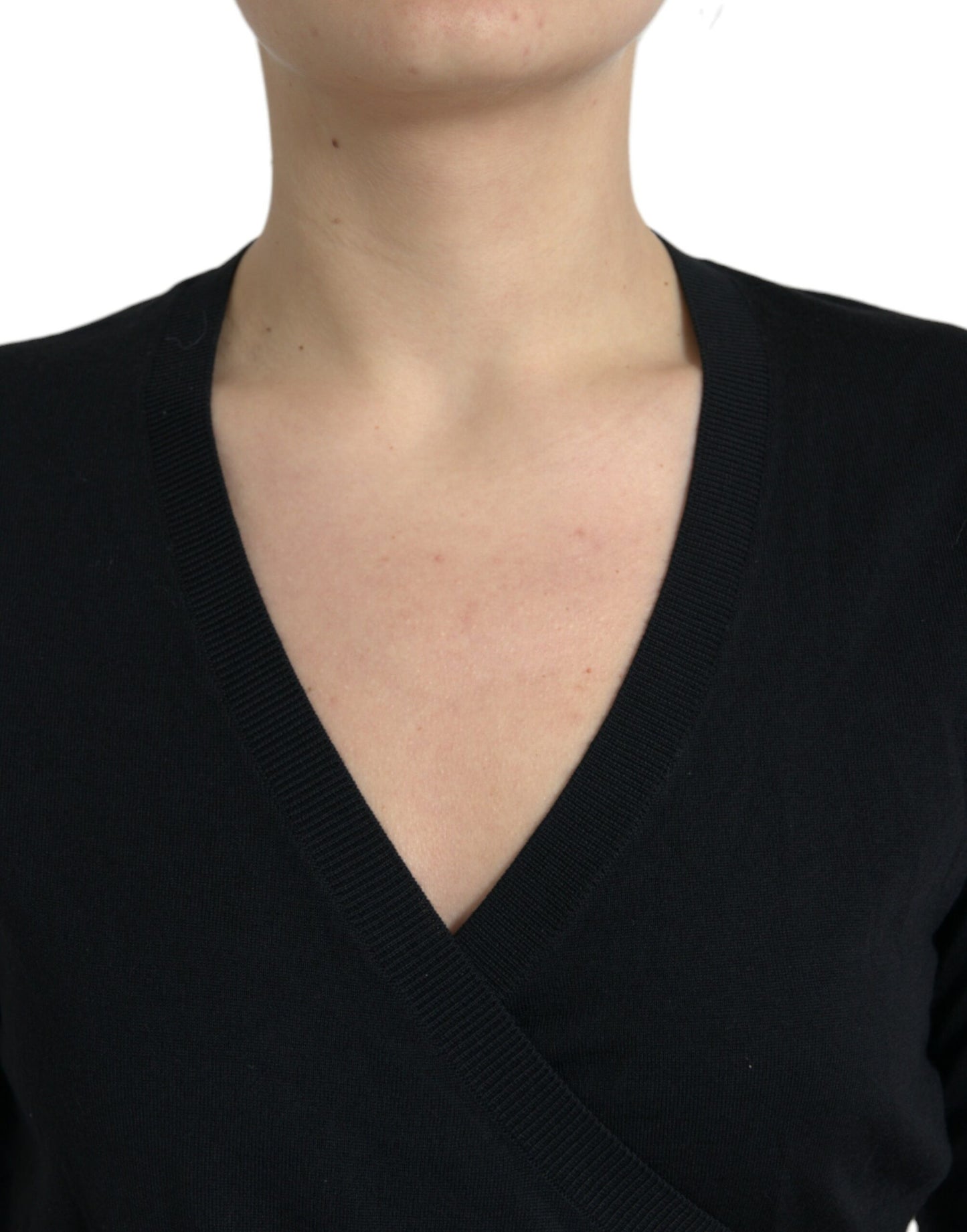 Dolce & Gabbana Black V-neck Cropped Tie Sweater