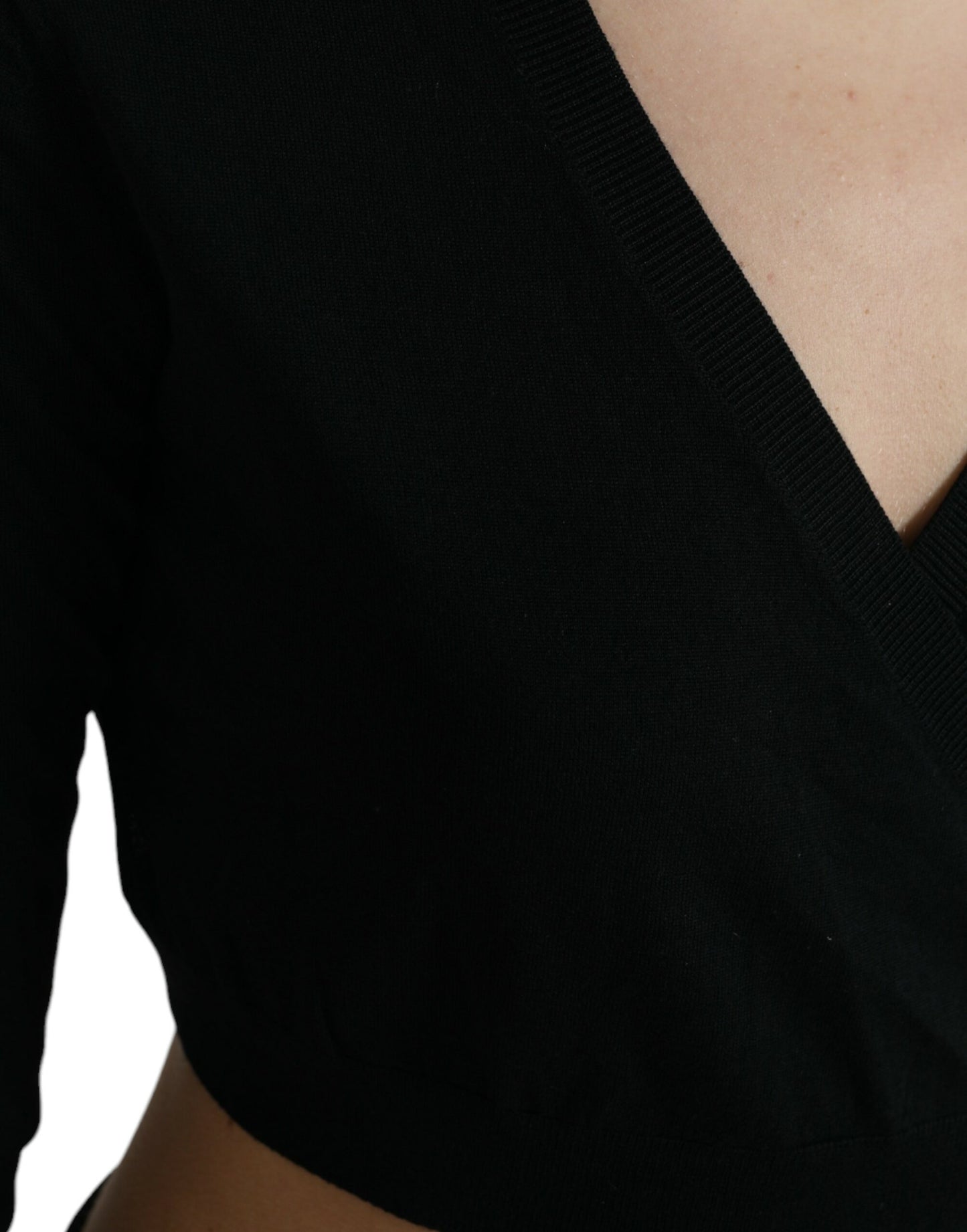 Dolce & Gabbana Black V-neck Cropped Tie Sweater