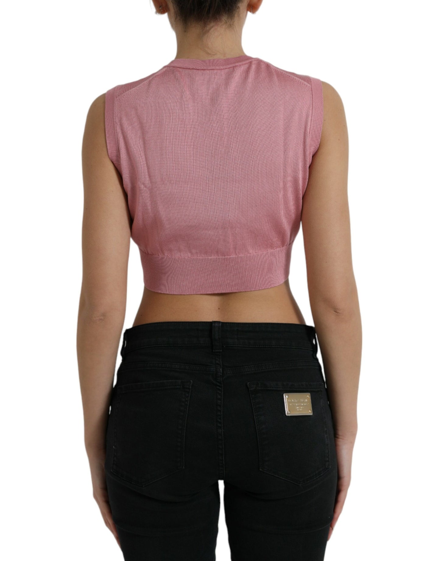 Dolce & Gabbana Pink Silk Cropped Sleeveless Tank Top