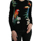 Dolce & Gabbana Black Bird Wool Long Sleeve Cardigan Sweater