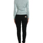 Dolce & Gabbana Light Blue Silk Crew Neck Cardigan Sweater