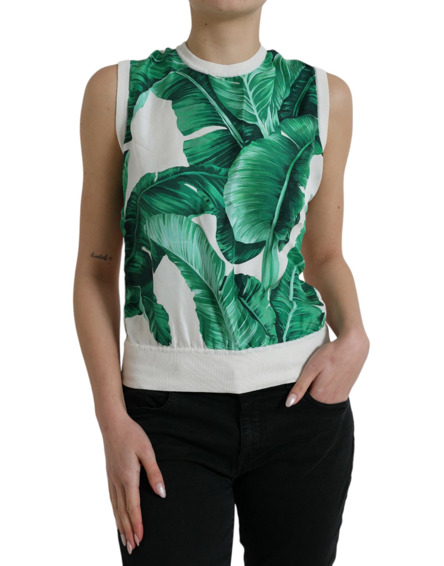 Dolce & Gabbana White Banana Leaf Print Tank Top