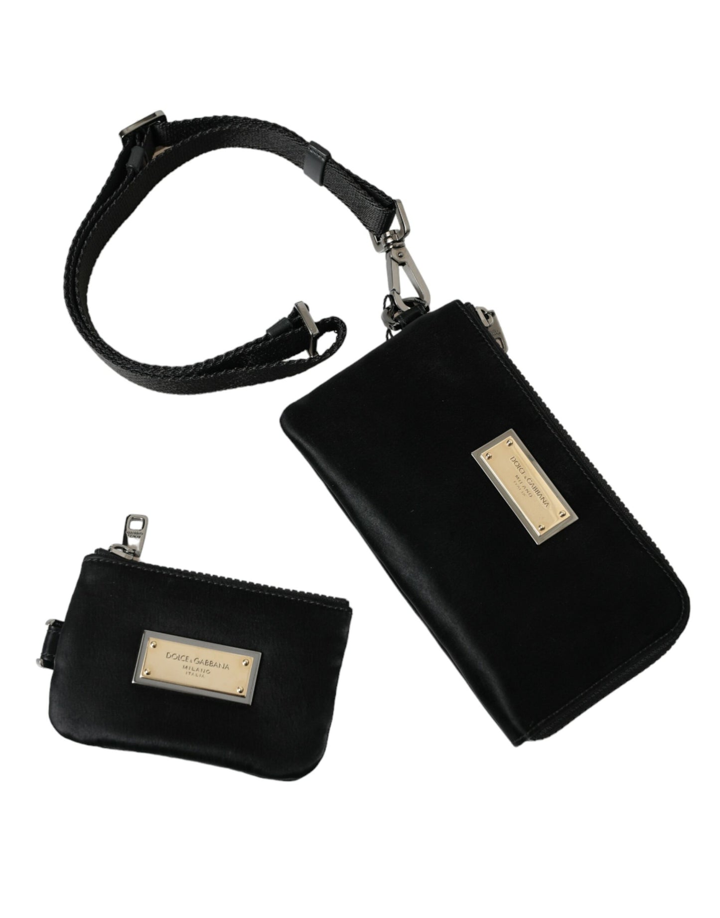 Dolce & Gabbana Black Nylon Logo Plaque Keyring Pouch Clutch Bag