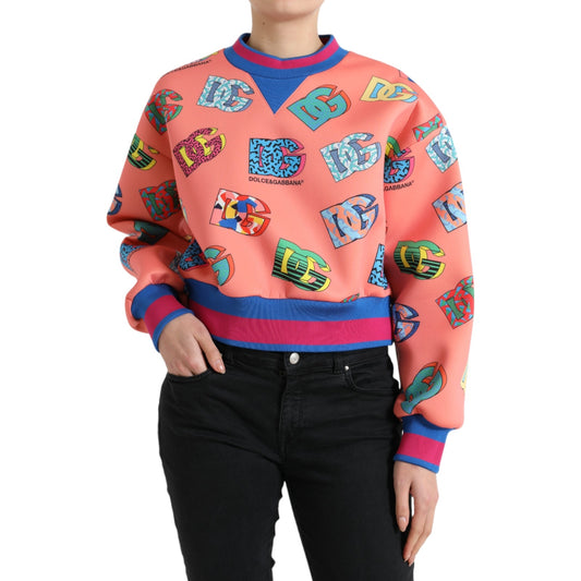 Dolce & Gabbana Salmon Pink Multicolor Logo Sweater