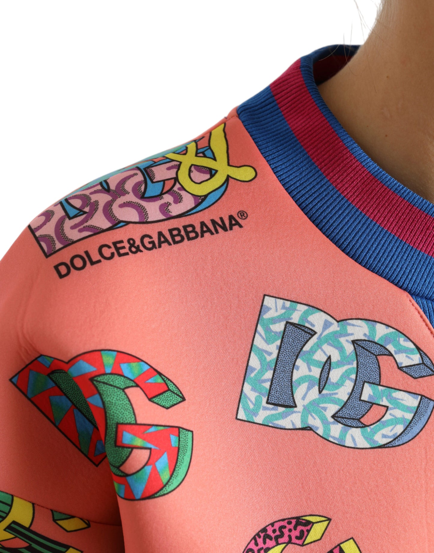 Dolce & Gabbana Salmon Pink Multicolor Logo Sweater