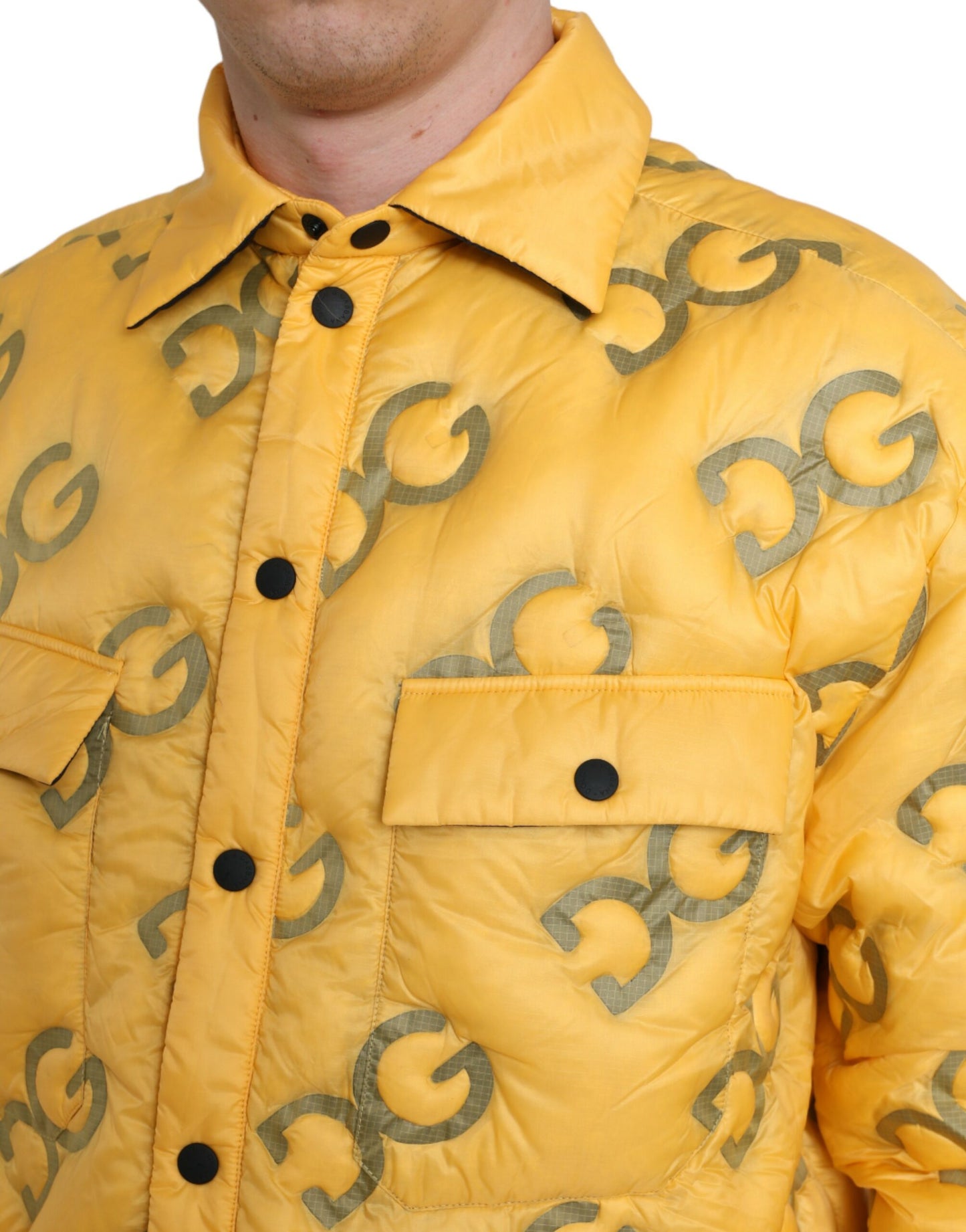 Dolce & Gabbana Yellow Logo Padded Buttoned Blouson Jacket