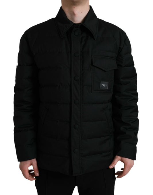 Dolce & Gabbana Black Collared Padded Logo Jacket