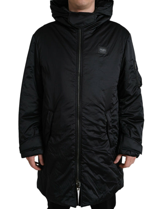 Dolce & Gabbana Black Logo Hooded Zip Parka Jacket