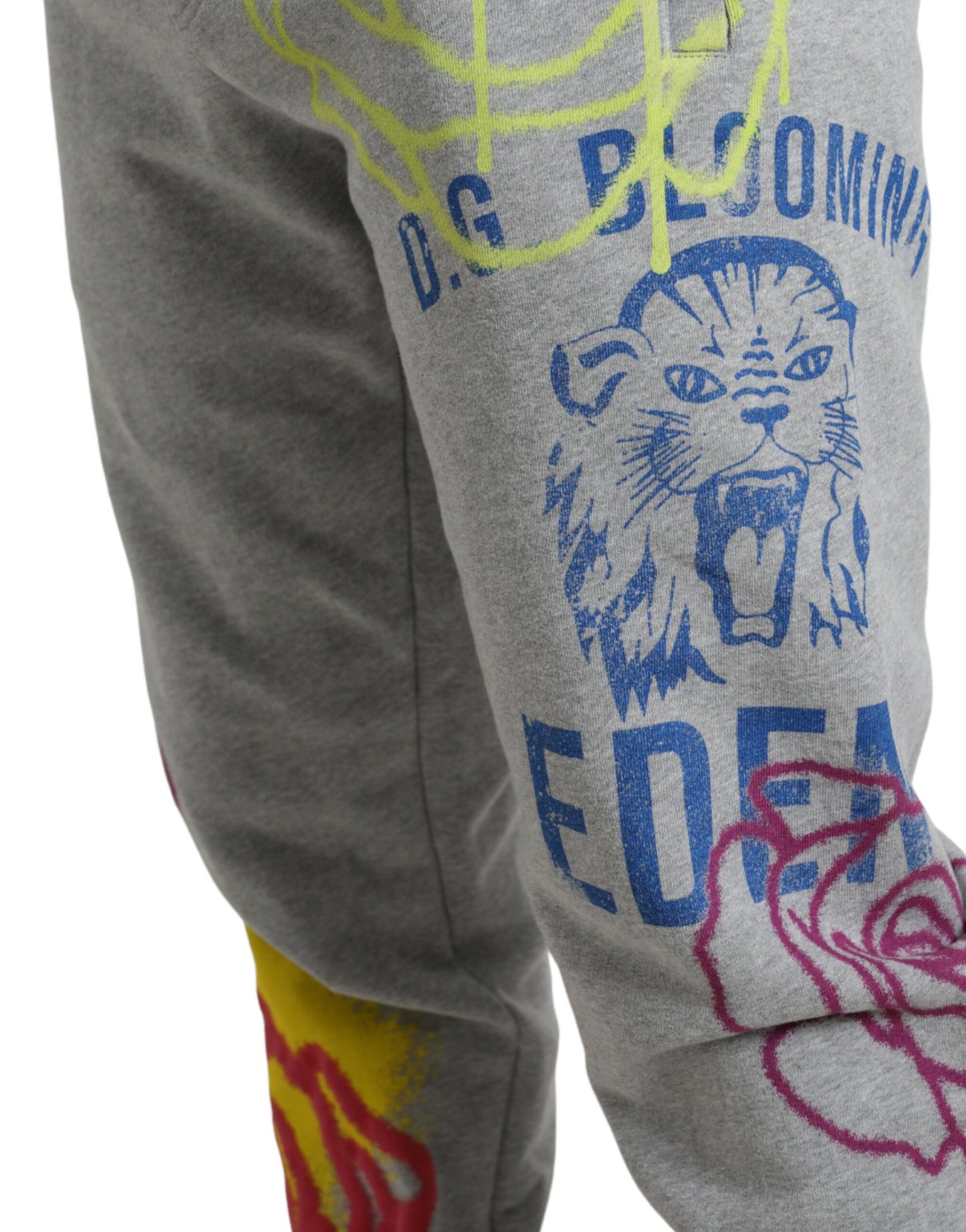 Dolce & Gabbana Gray Cotton Graffiti Sweatpants Jogger Pants