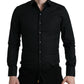 Dolce & Gabbana Black Cotton Stretch Slim Formal Dress Shirt