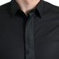 Dolce & Gabbana Black Cotton Logo Formal GOLD Dress Shirt