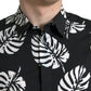 Dolce & Gabbana Black Leaf Cotton Men Formal GOLD Dress Shirt