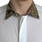 Dolce & Gabbana White Cotton Jacquard Formal GOLD Dress Shirt